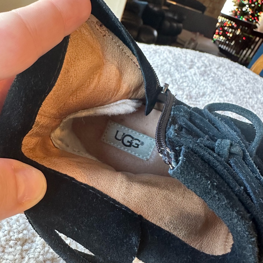 UGG Black Suede Lace-Up Boots - Picture 4 of 7